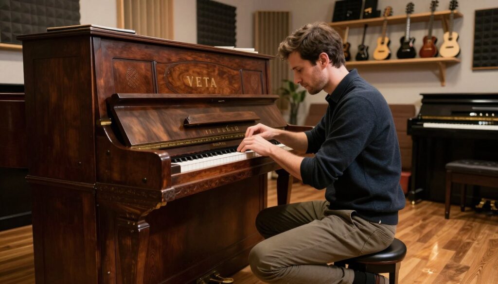 piano technician performing aging piano tuning